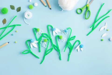 Step by step diy process of making snowdrops flowers. Creativity, crafting with Stock Photos