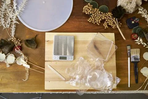 Step-by-step DIY tutorial on making handmade autumn wall clock with natural mate Stock Photos