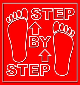 Step by step emblem for workflow presentation with footprints on red backgrou Stock Illustration