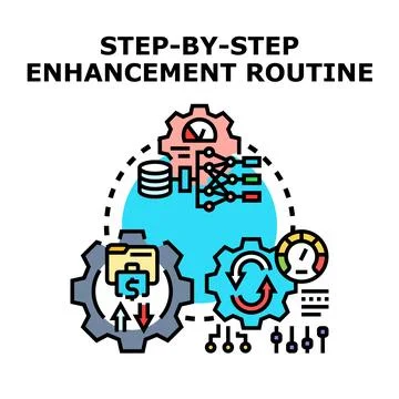 Step by step enhancement routine process vector concept Illustrazione stock