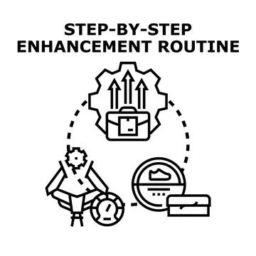 Step by step enhancement routine process improving business Stock Illustration
