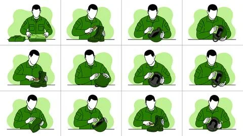 Step-by-step guide to cleaning and maintaining a motorcycle helmet. Stock Illustration