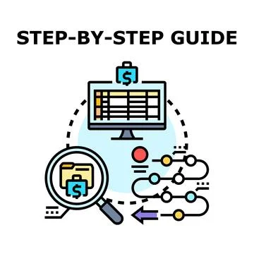 Step by step guide process and business strategy Stock Illustration