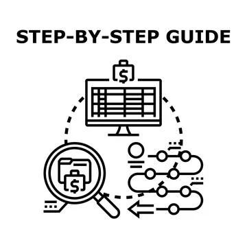 Step by step guide process and business strategy Illustrazione stock