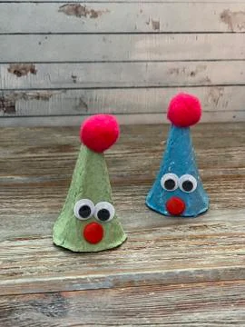 Step by step how to make gnomes out of the egg cartons, kids crafts, Stock Photos