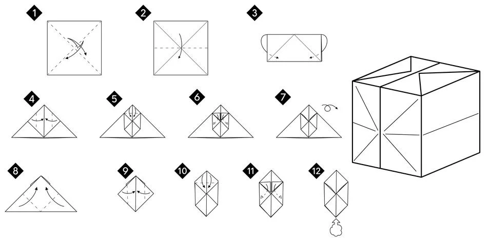 Step by step how to make origami 3d cube toy Stock Illustration