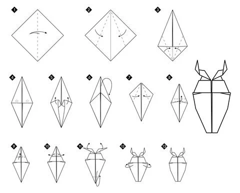 Step by step how to make origami beetle Stock Illustration