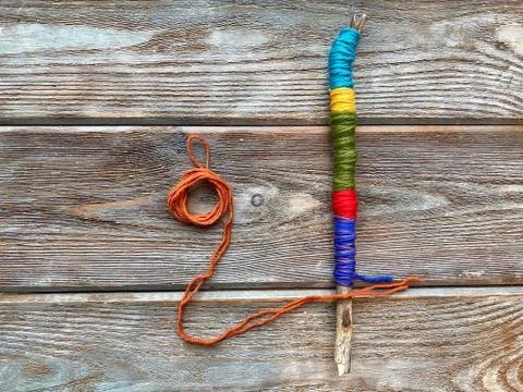 Step by step, how to wrap a knitting stick, children's master class Stock Photos