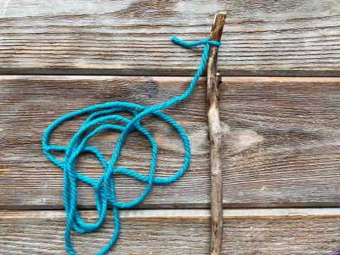 Step by step, how to wrap a knitting stick, children's master class Stock Photos