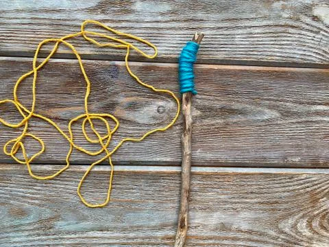 Step by step, how to wrap a knitting stick, children's master class Stock Photos