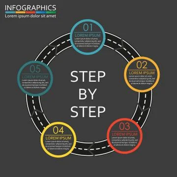 Step by step infographics template. Road design element with steps, options Stock Illustration