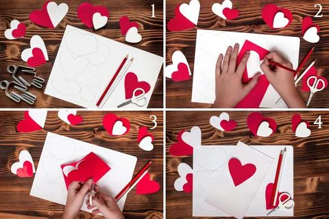 Step-by-step instruction to create paper blank in form of a heart for a Foto stock