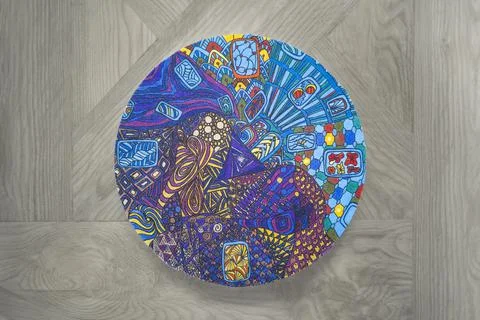 Step-by-step instruction DIY round wall clock,canvas,zentangle drawing,step 5.1 Stock Photos