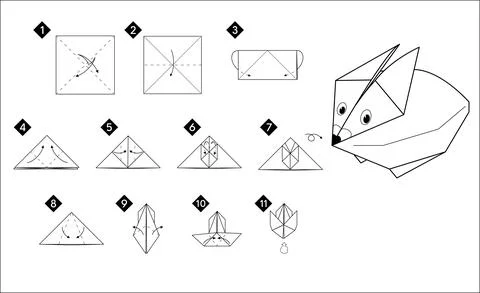 Step by step instruction how to make origami bunny Stock Illustration