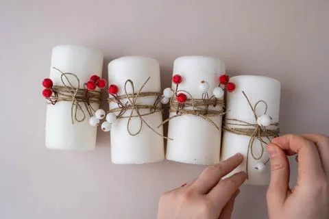 Step by step instruction of making handmade Christmas advent four weeks ca... Stock Photos