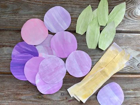 Step by step, instructions for children how to make a 3D volumetric flower Stock Photos