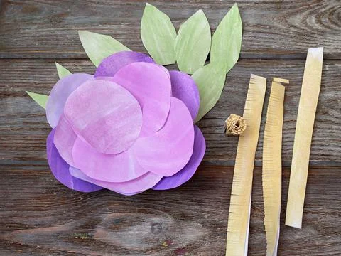Step by step, instructions for children how to make a 3D volumetric flower Stock Photos