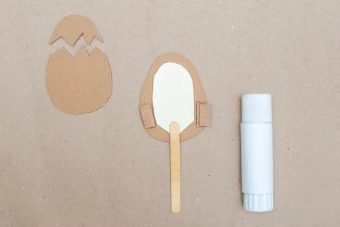 Step-by-step instructions for creating a funny toy Easter egg with cute chicken. Stock Photos