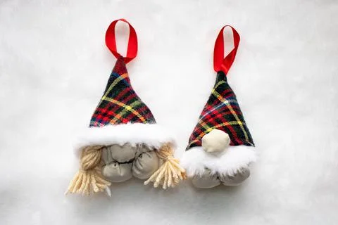 Step by step instructions for creating two Christmas tree decorations Stock Photos