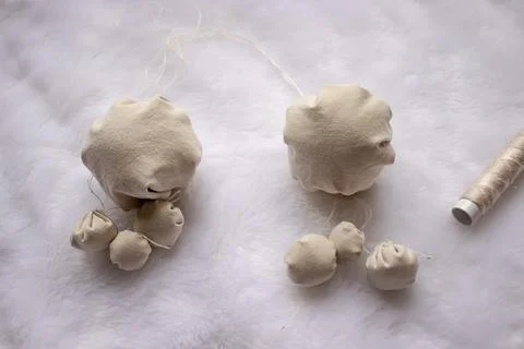 Step by step instructions for creating two Christmas tree decorations Stock Photos