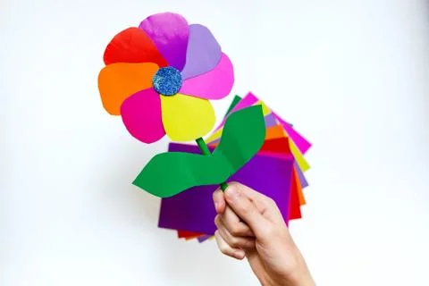 Step by step instructions flower. How to make a flower at home from colored Stock Photos
