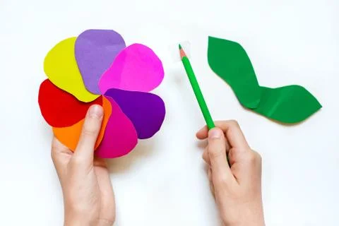 Step by step instructions flower. How to make a flower at home from colored Stock Photos