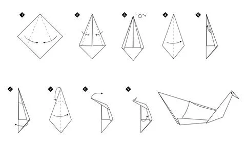 Step by step instructions how make origami swan Stock Illustration