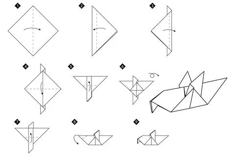 Step by step instructions how to make origami bird Stock Illustration