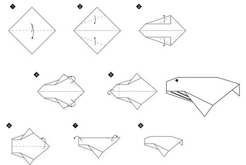 Step by step instructions how to make origami whale Illustrazione stock