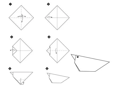 Step by step instructions how to make origami bird Stock Illustration