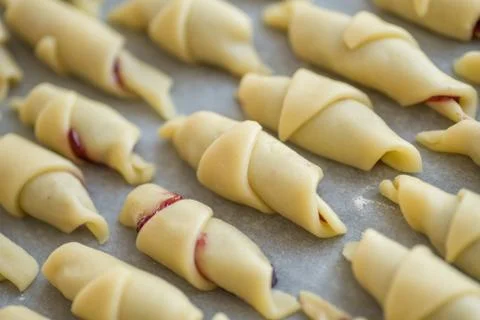 Step-by-step instructions for making bagel cookies preparation for a croissant Stock Photos
