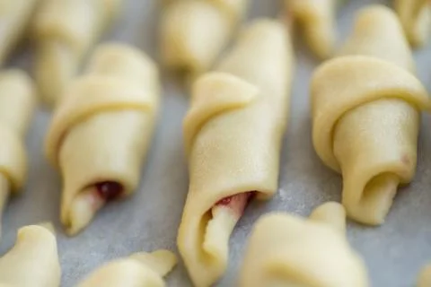Step-by-step instructions for making bagel cookies preparation for a croissan Stock Photos