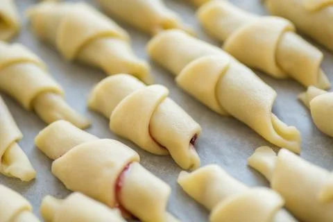 Step-by-step instructions for making bagel cookies preparation for a croissant Stock Photos