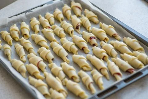 Step-by-step instructions for making bagel cookies preparation for a croissant Stock Photos