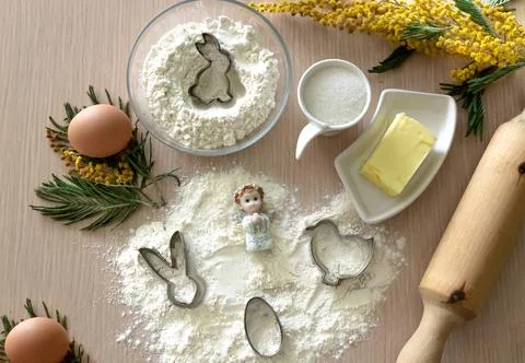 Step-by-step instructions for making Easter cookies. Ingredients for baking Stock Photos