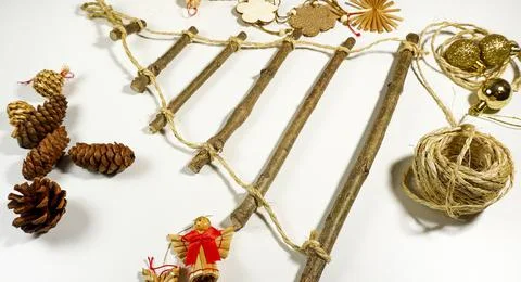 Step by step instructions. step 2 making an unusual Christmas tree. christmas Stock Photos