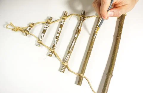 Step by step instructions. step 3 making an unusual Christmas tree. christmas Stock Photos