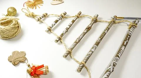 Step by step instructions. step 4 making an unusual Christmas tree. christmas Stock Photos