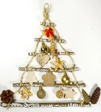 Step by step instructions. step 5 making an unusual Christmas tree. christmas Stock Photos