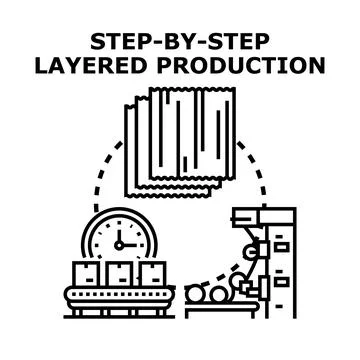 Step by step layered production manufacturing process concept Stock Illustration