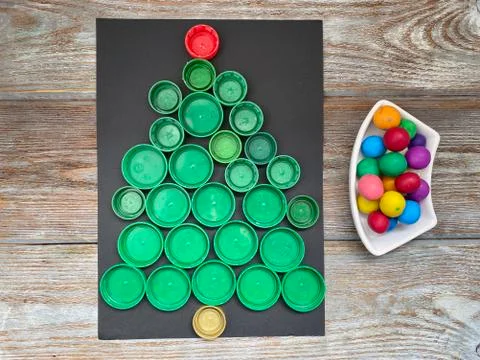 Step by step, learning how to make a Christmas tree from simple materials, Stock Photos