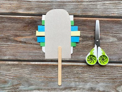 Step by step, a lesson on how to make ice cream out of paper. Stock Photos