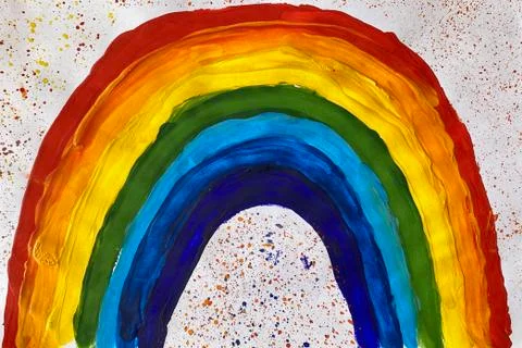 Step by step, master class in paint drawing, Children's drawing rainbow. Stock Photos