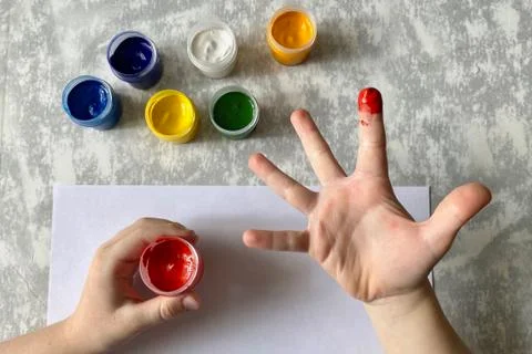 Step by step, master class in paint drawing, Children's drawing rainbow. Stock Photos