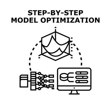 Step by step model optimization developing data analysis Stock Illustration