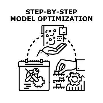 Step by step model optimization process concept Illustration