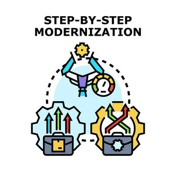 Step by step modernization process for business development Stock Illustration