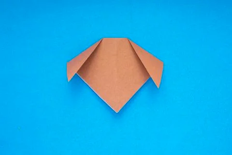 Step by step photo instruction how to make origami paper dog. Simple diy kids Stock Photos