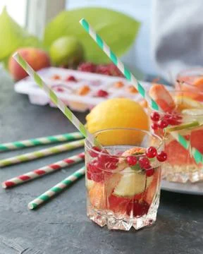 Step by step preparation of a cold vitamin drink from fresh organic fruits Stock Photos