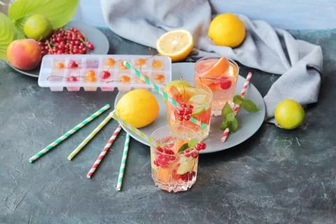 Step by step preparation of a cold vitamin drink from fresh organic fruits Stock Photos